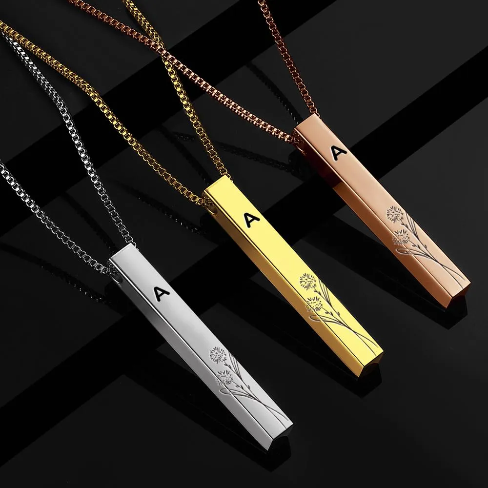 Friendship Flower Bar Necklace – Customizable Text Pendant TJ-NP-0156