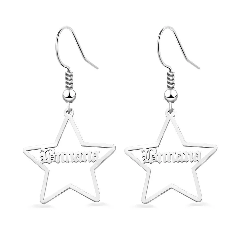 Custom Engraved Earrings - Stainless Steel Star-shaped Earrings TJ-BR-0150