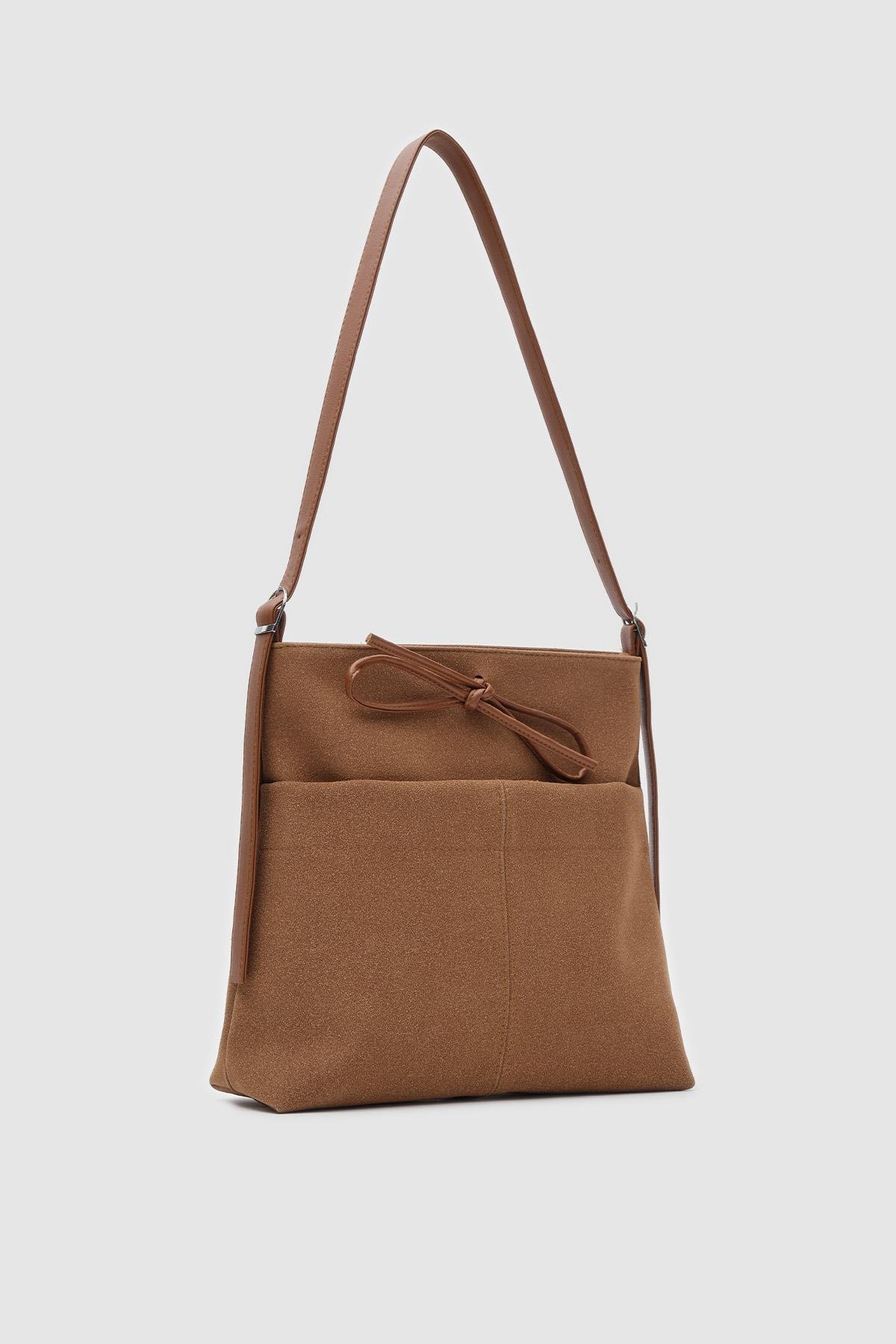Elegant Brown Faux Suede Shoulder Bag