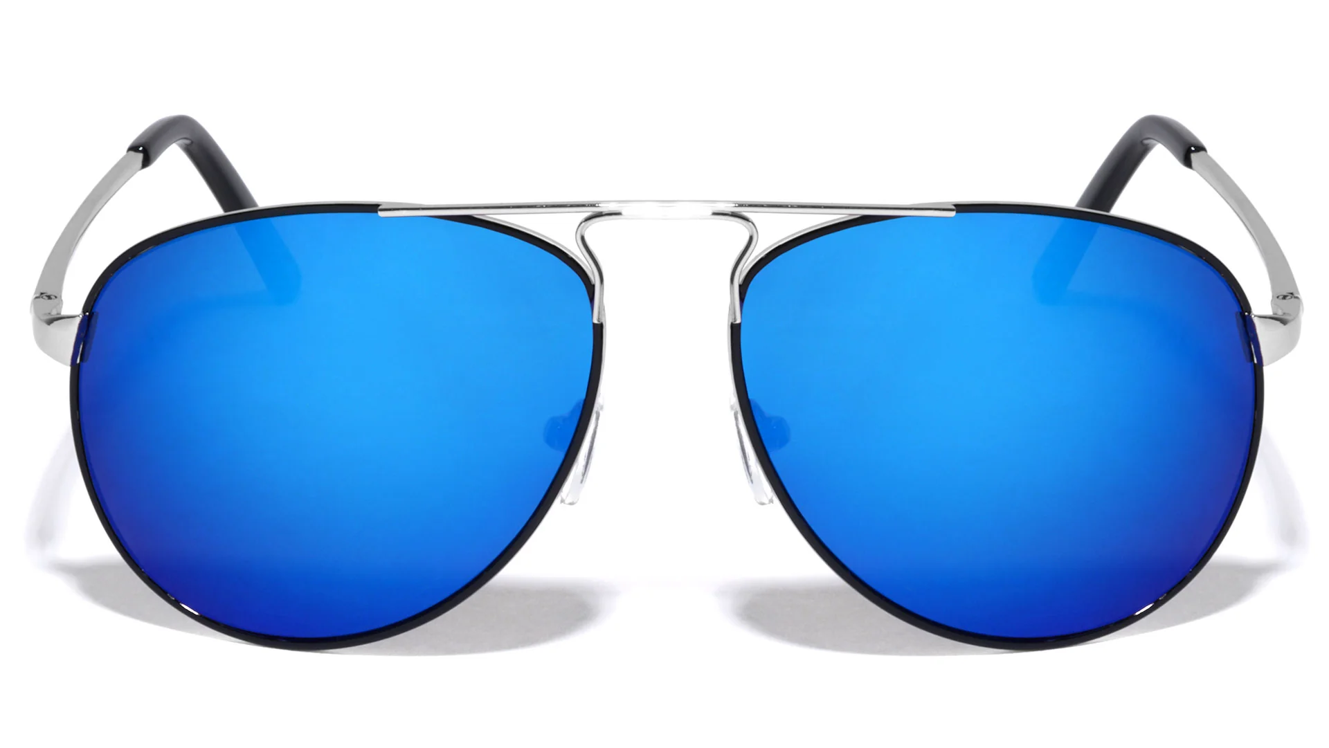 Bridgeless Metal Sunglasses with Color Mirror Lenses and Deco Brow Bar