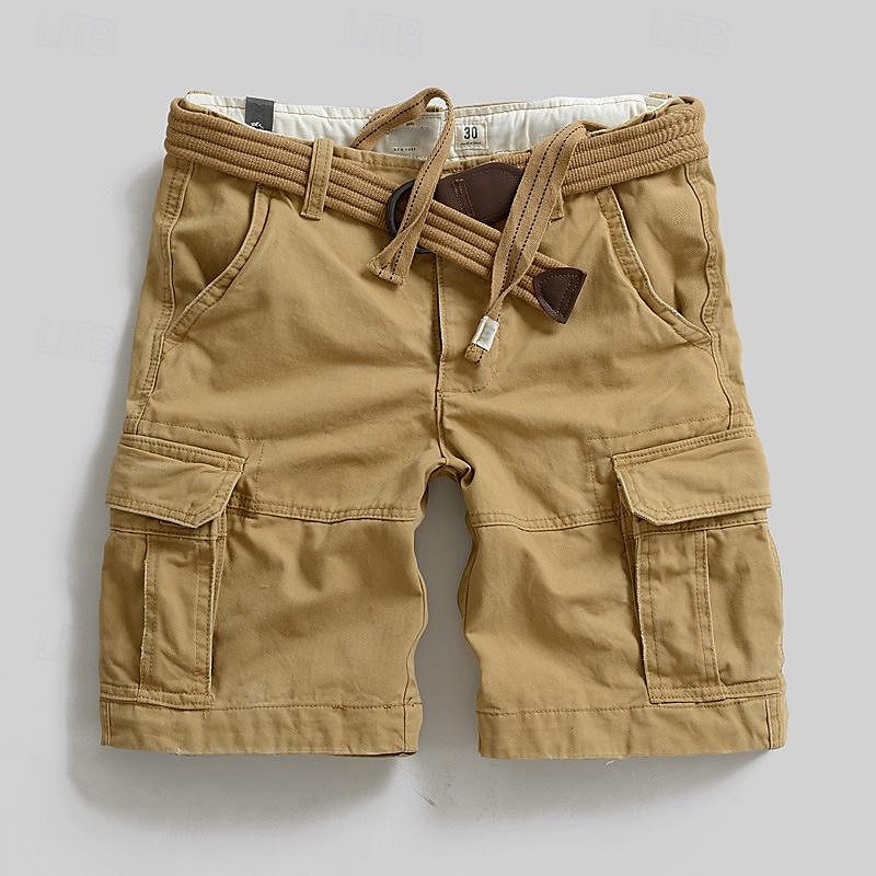 Men's Classic Tactical Cargo Shorts with Multi Pockets, Built-in Drawstring, and Button Closure - Ideal for Outdoor Activities and Everyday Wear