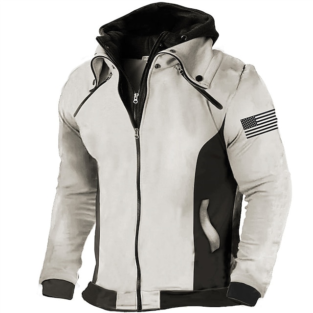 Flag Graphic Zip Hoodie - Tactical Military Style with Casual Comfort for Streetwear and Vacation