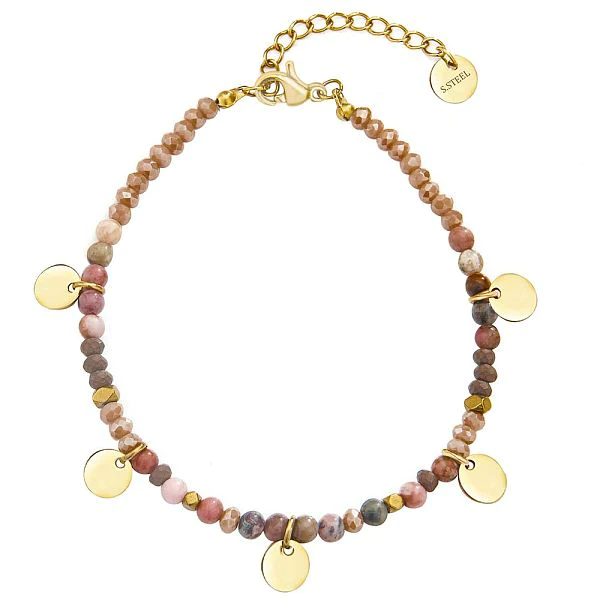 Colorful handmade bead small disc gold-plated stainless steel bracelet