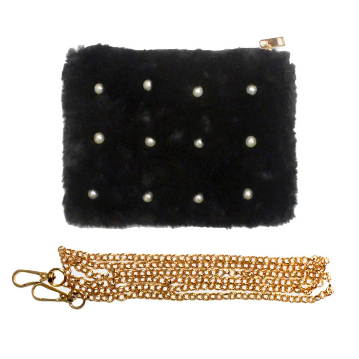 Chic Faux Fur Clutch With Pearlescent Accents